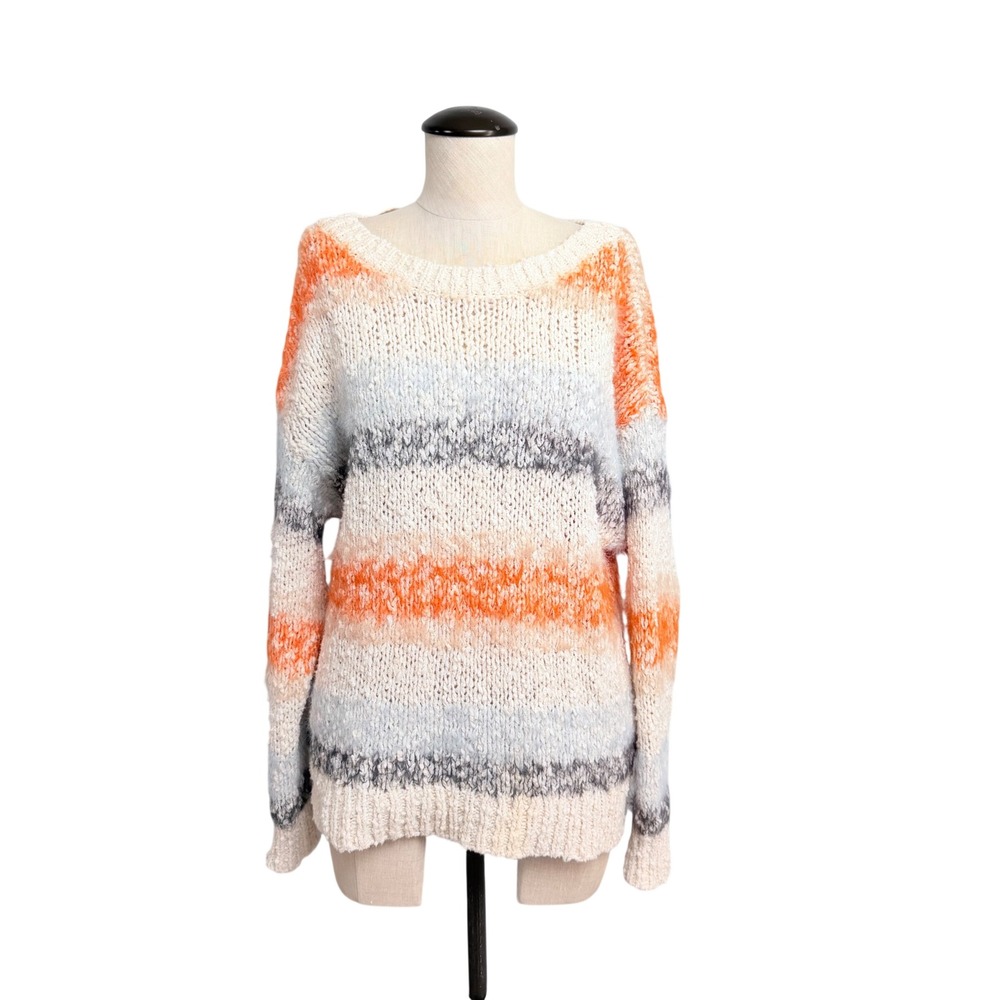 Meadowโ Rue Anthropologie Orange Striped Tie Back Chunky Knit Sweater Small